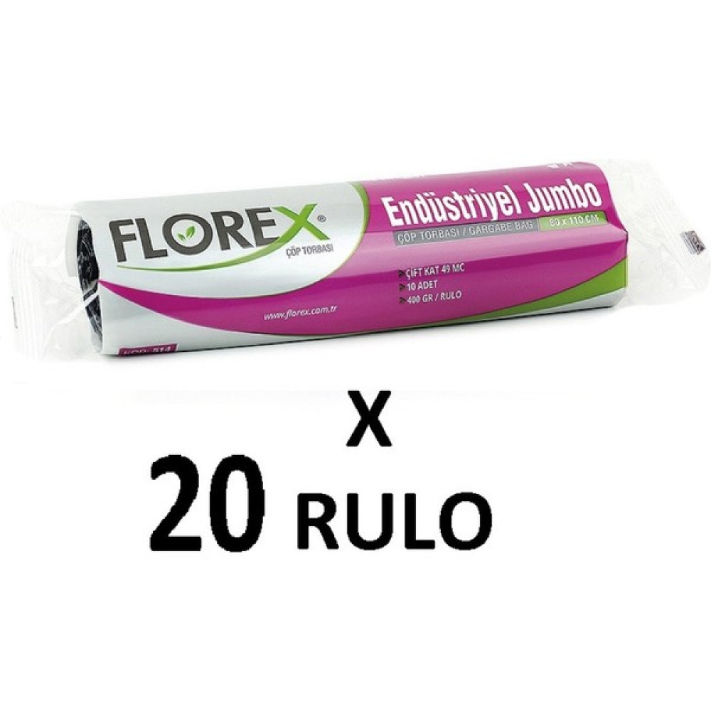 Florex Standart Endüstriyel Jumbo ( 80X110 cm ) Siyah Çöp Poşeti 20 Rulo 10*20=200 Adet - 80 x 110 cm Çöp Poşetleri Fiyatı