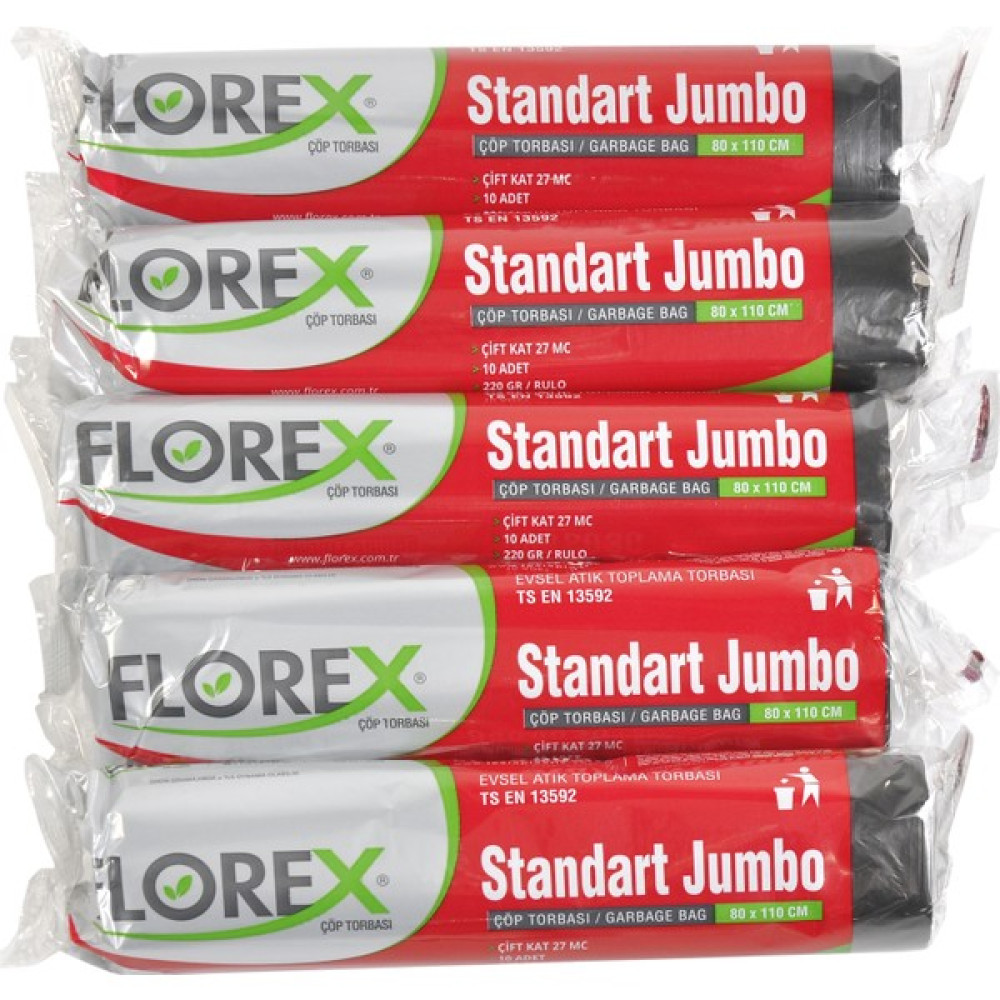 Florex Standart Jumbo Siyah Çöp Torbası 80x110 cm 5Rulo - 80 x 110 cm Çöp Poşetleri Fiyatı