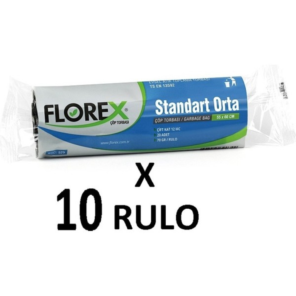 Florex Standart Orta Boy ( 55X60 cm ) Siyah Çöp Poşeti 10 Rulo 20*10=200 Adet - 55 x 60 cm Çöp Poşetleri Fiyatı
