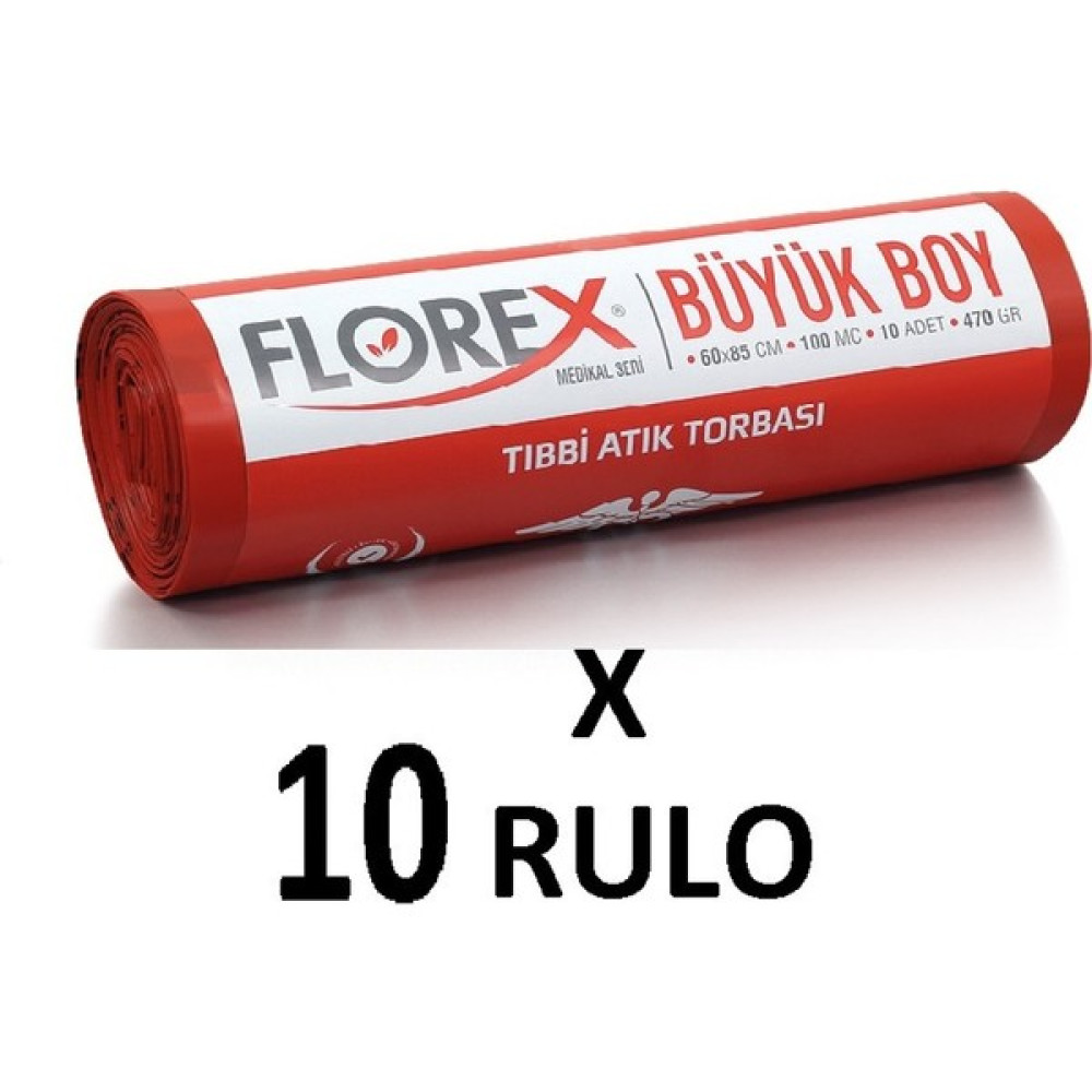 Florex Tıbbi Atık Baskılı Büyük Boy ( 60x85 cm ) Çöp Poşeti 10 Rulo 10*10=100 - 60 x 85 cm Çöp Poşetleri Fiyatı