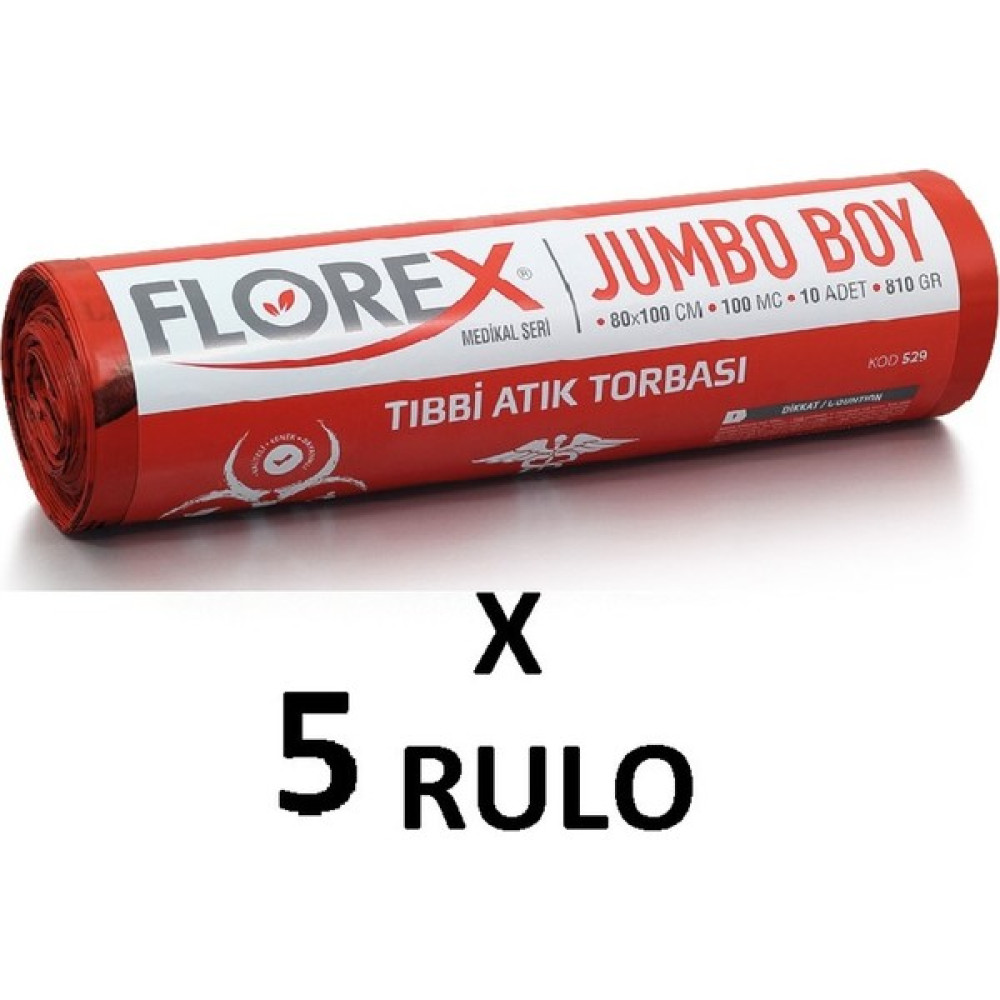 Florex Tıbbi Atık Baskılı Jumbo Boy ( 80x110 cm ) Çöp Poşeti 5 Rulo 10*5=50 - 80 x 110 cm Çöp Poşetleri Fiyatı