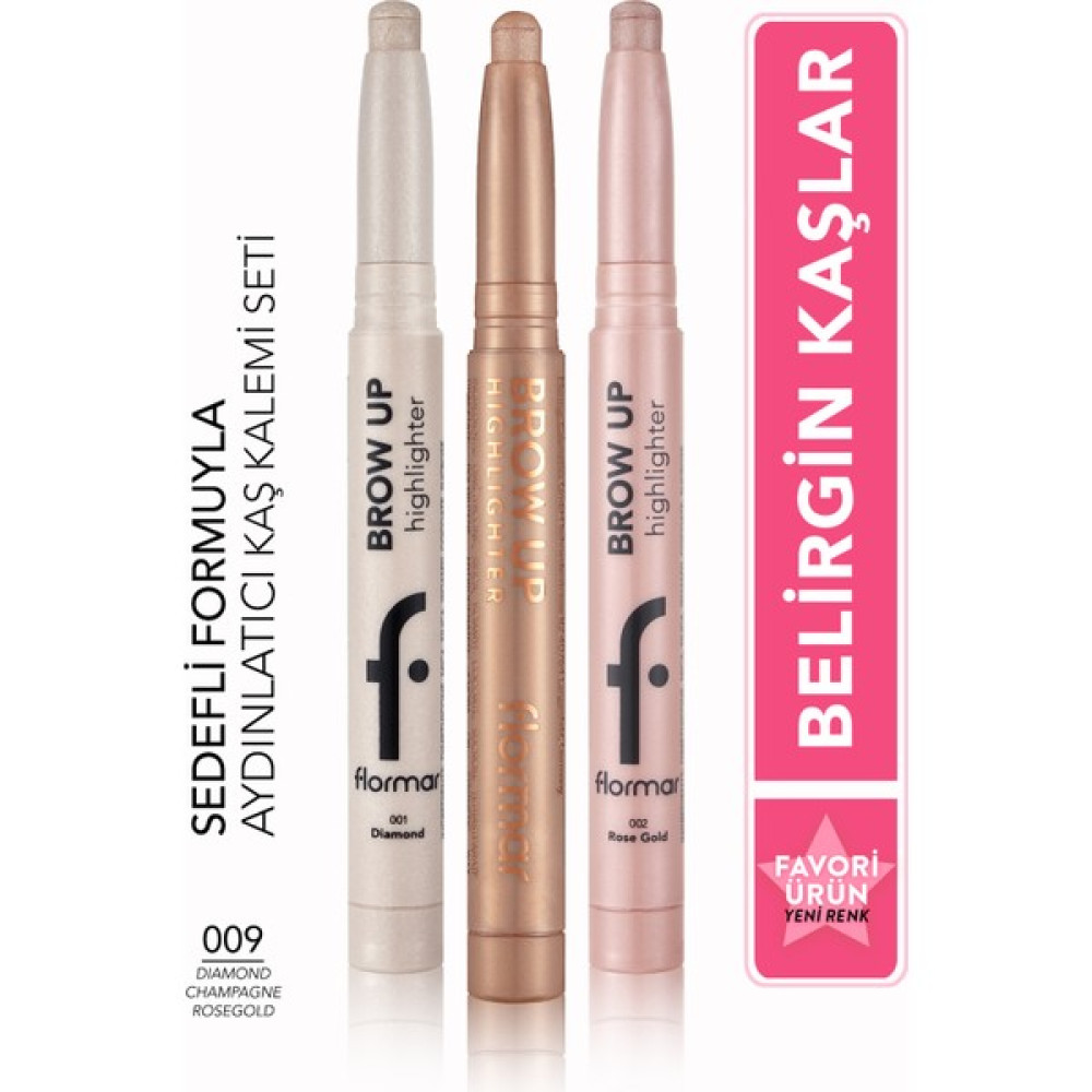 Flormar Kremsi Dokulu Brow Up Highlighter Pencil Aydınlatıcı Kalem Seti- Champagne/ Diamond/ Rose Gold (000-001-002 Üç Renk) Aydınlatıcı Fiyatı