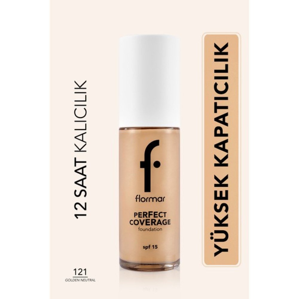 Flormar Perfect Coverage Yoğun Kapatıcı Su Bazlı Fondöten (Nötr Alt Ton) -121 Golden Natural -8682536058322 Fondötenler Fiyatı