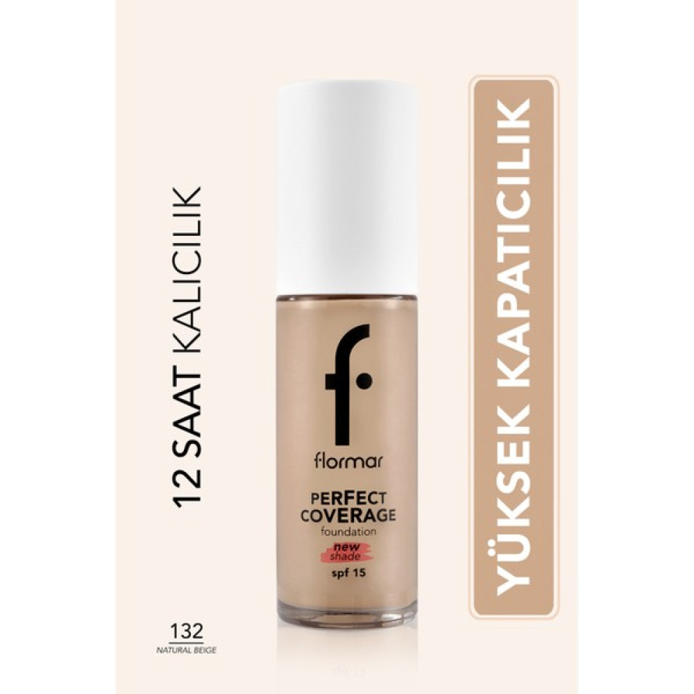Flormar Perfect Coverage Yoğun Kapatıcı Su Bazlı Fondöten (Nötr Alt Ton) -132 Natural Beige -8682536070577 - BEJ5 Fondötenler Fiyatı