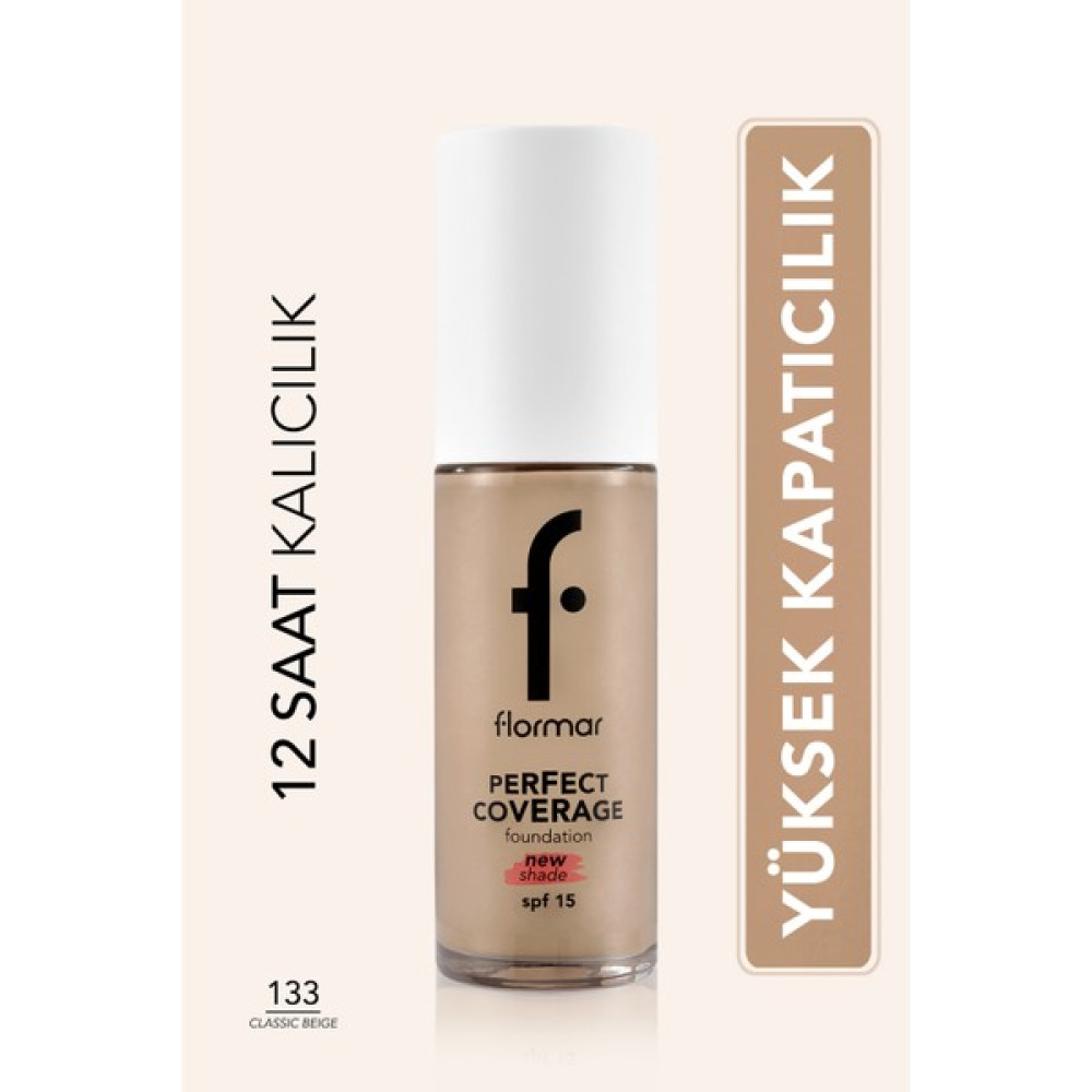 Flormar Perfect Coverage Yoğun Kapatıcı Su Bazlı Fondöten (Sıcak Alt Ton) -133 Classic Beige -8682536070591 - BEJ3 Fondötenler Fiyatı