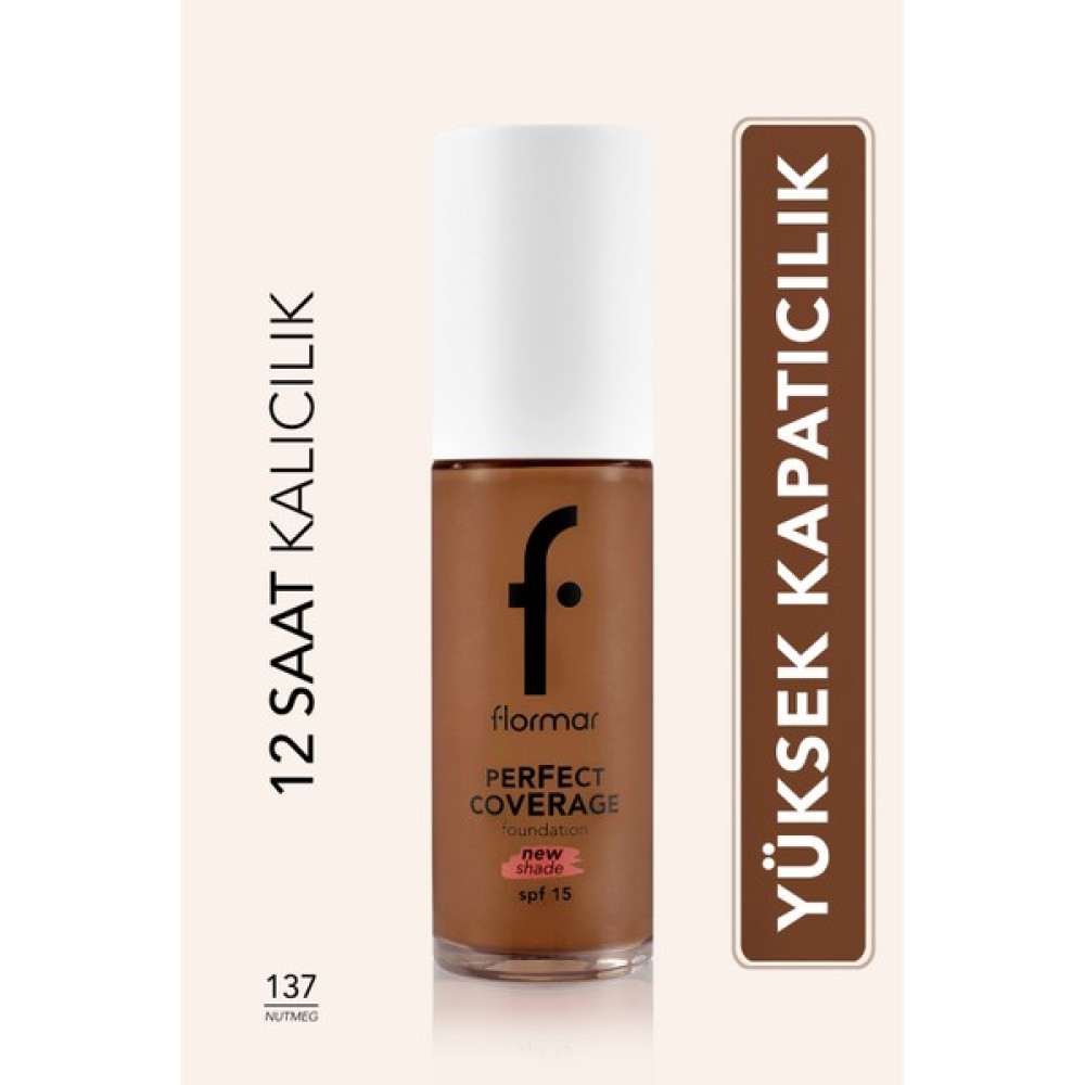 Flormar Perfect Coverage Yoğun Kapatıcı Su Bazlı Fondöten (Sıcak Alt Ton) -137 Nutmeg-8682536070676 - BEJ Fondötenler Fiyatı