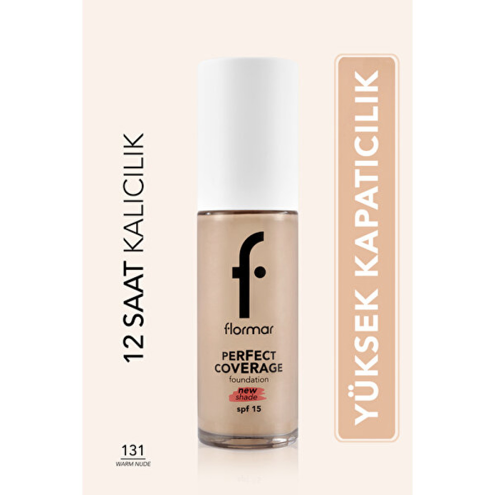 Flormar Perfect Coverage Yoğun Kapatıcı Su Bazlı Fondöten (Soğuk Alt Ton) -131 Warm Nude -8682536070553 - PEMBE Fondötenler Fiyatı