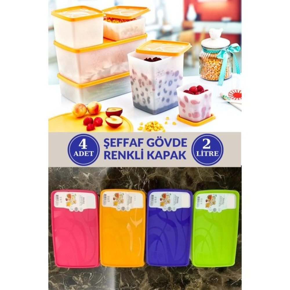 Flosoft 2 Litre Alaska No Frost Buzdolabı Dondurucu Erzak Saklama Kabı 4 Adet - Hacim - Renkli Saklama Kapları Fiyatı