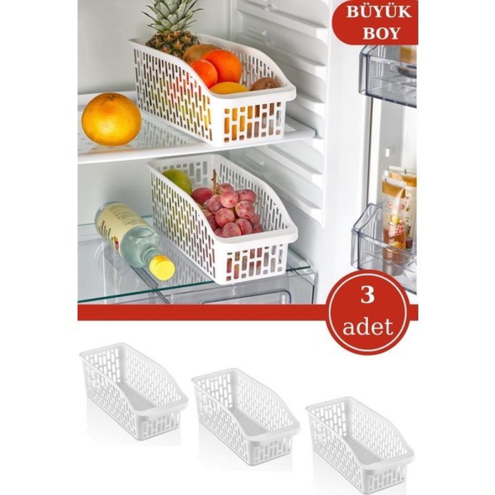 Flosoft 3 Adet Geniş Buzdolabı Sepeti, Mutfak Dolap Içi Düzenleyici Organizer 3’lü Set (20X30X15CM) - Renk - Beyaz Saklama Kapları Fiyatı
