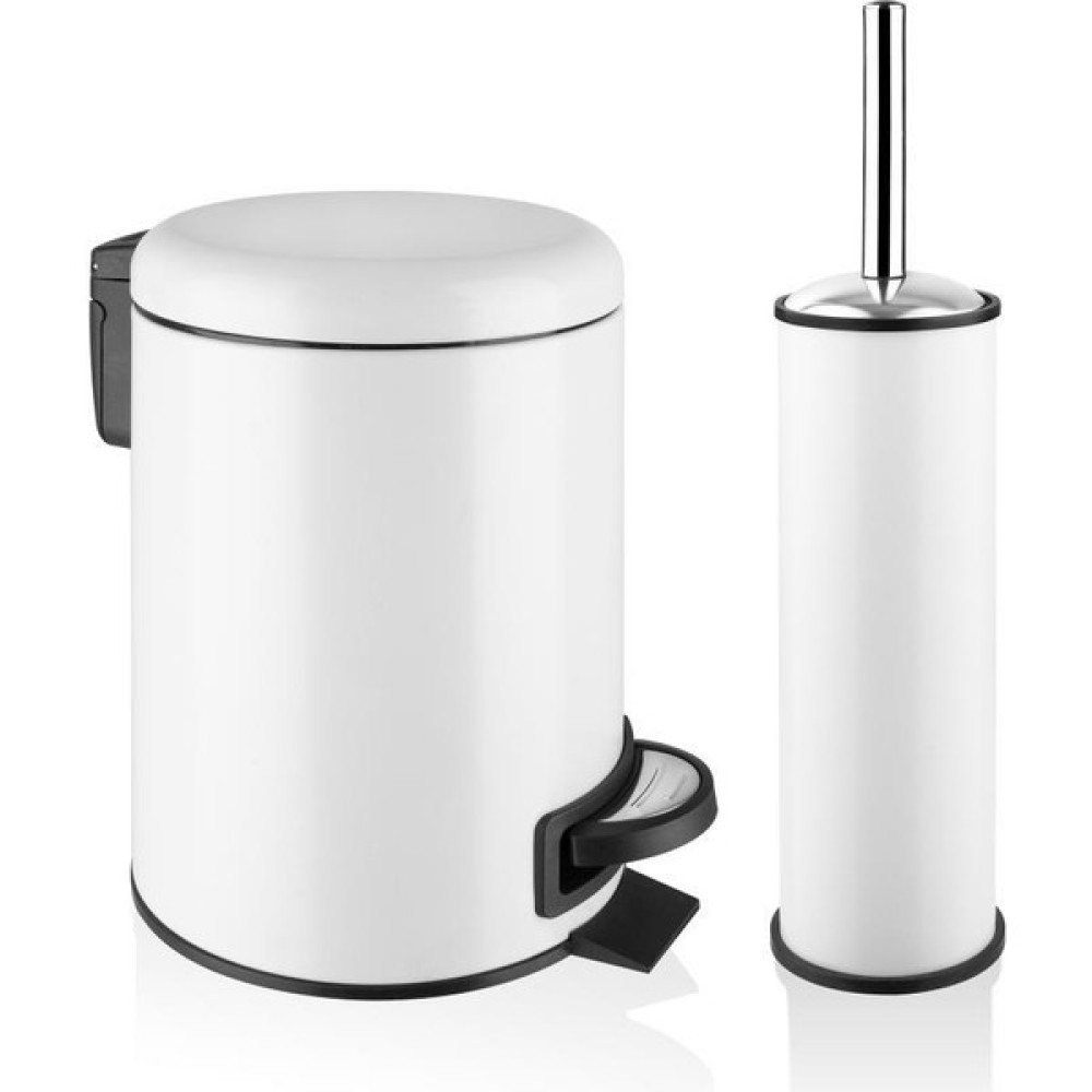 Flosoft Elit Paslanmaz Çelik 2'li Banyo Seti Beyaz 3 Lt. Çöp Kovası + Tuvalet Fırçası - 26 x 20,5 cm Çöp Kovaları Fiyatı