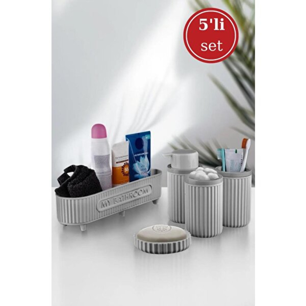 Flosoft Flora 5 Parça Banyo Seti (Çok Amaçlı Sepet, Sıvı Sabunluk, Katı Sabunluk, Diş Fırçalık, Pamukluk) Gri Banyo Aksesuarları Fiyatı