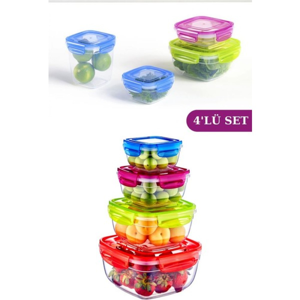 Flosoft Kilitli Kapaklı Kare Erzak Saklama Kabı 4’lü Set (275ML,500ML,900ML,1500ML) - Hacim - Renkli Oto Boyaları Fiyatı
