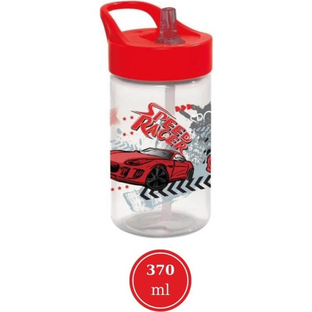 Flosoft Yarış Arabası Pipetli Çocuk Matara, Racer Desen Kapaklı Su Süt Meşrubat Bardağı 430ML - Kırmızı - 430 ml Suluk Fiyatı