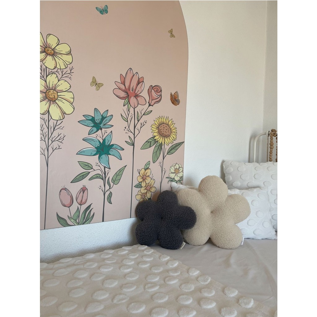 Flowers Bebek Çocuk Odası Çiçek Yastık Ekru - Füme - 30 x 30 cm Yastık Kılıfı Fiyatı