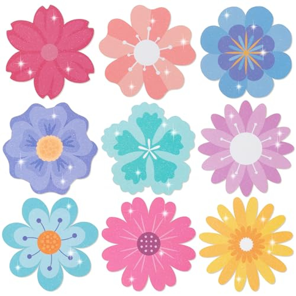 Flowers Glitter Cutouts - 100Pcs Versatile Colorful Floral Cut-Outs Springtime Flowers Shaped Paper Die Cut for Spring Summer Party Baby Shower Home School Classroom Bulletin Border Wall Decorations