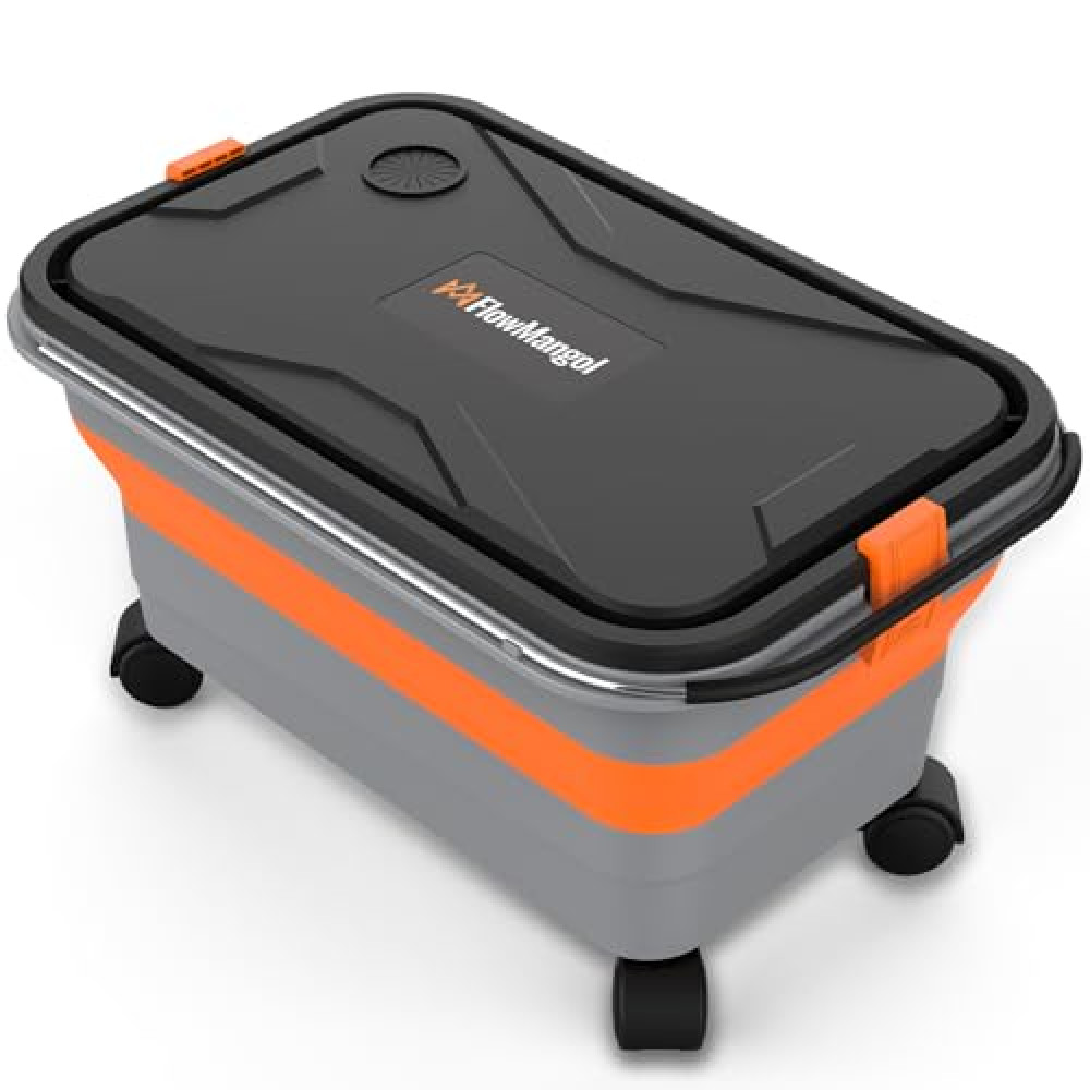 FlowMangol Glide CB 55 Collapsible Bucket 5.5 Gallon for Car Washing with Wheels, Handle, Drain Plug and Water Outlet, Foldable Multi-Use for Mop Cleaning, Camping, RV, Pet Bathing and Laundry