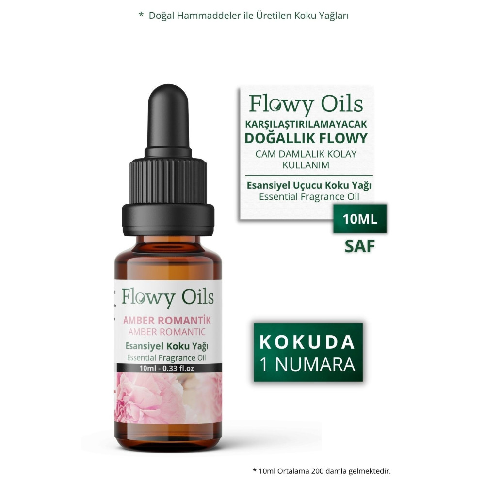 Flowy Oils Amber Romantik Saf Esansiyel Uçucu Koku Yağı Esans Buhurdanlık Yağı Difüzör Esansı Fragrance 10ml Deterjan ve Temizlik Ürünleri Fiyatı