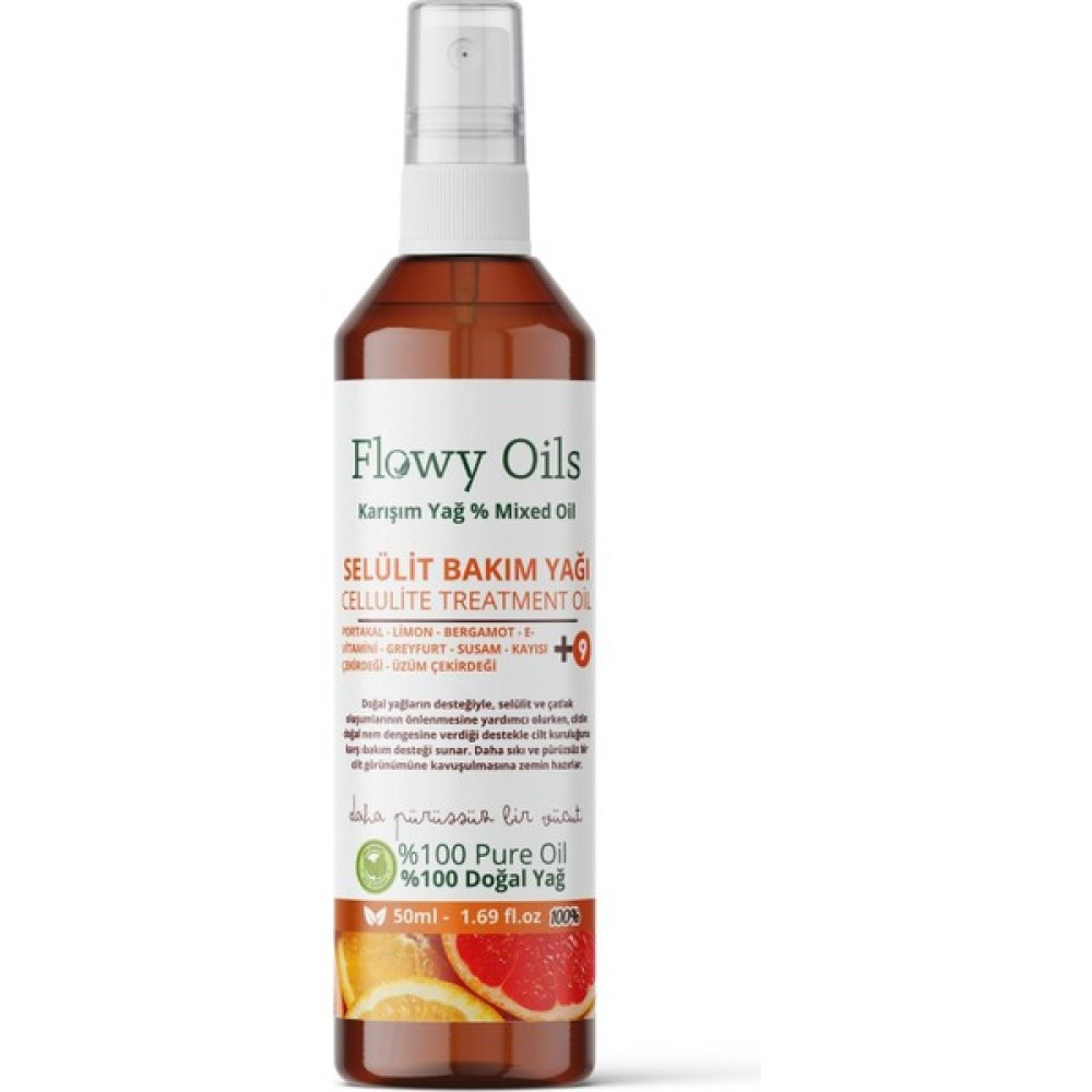 Flowy Oils Bakım Yağı +9 Yağ Içeren %100 Doğal Karışım Sprey Cellulite Treatment Oil 50 ml Vücut Sıkılaştırıcı ve İncelticiler Fiyatı