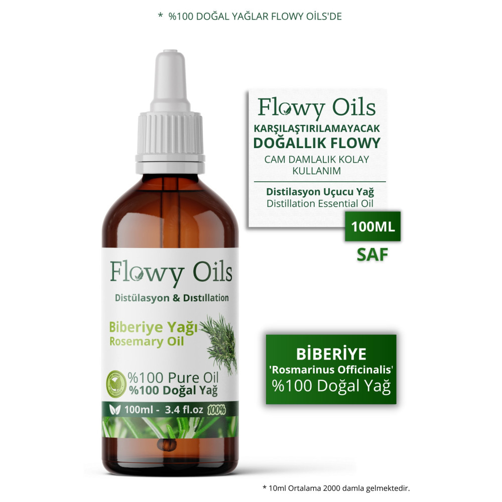 Flowy Oils Biberiye Yağı %100 Doğal Bitkisel Uçucu Yağ Rosemary Oil 100ml Cilt ve Yüz Bakımı Fiyatı