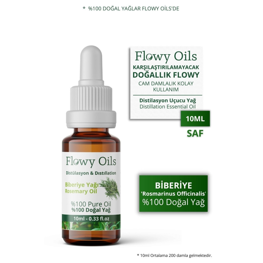 Flowy Oils Biberiye Yağı %100 Doğal Bitkisel Uçucu Yağ Rosemary Oil 10ml Cilt ve Yüz Bakımı Fiyatı