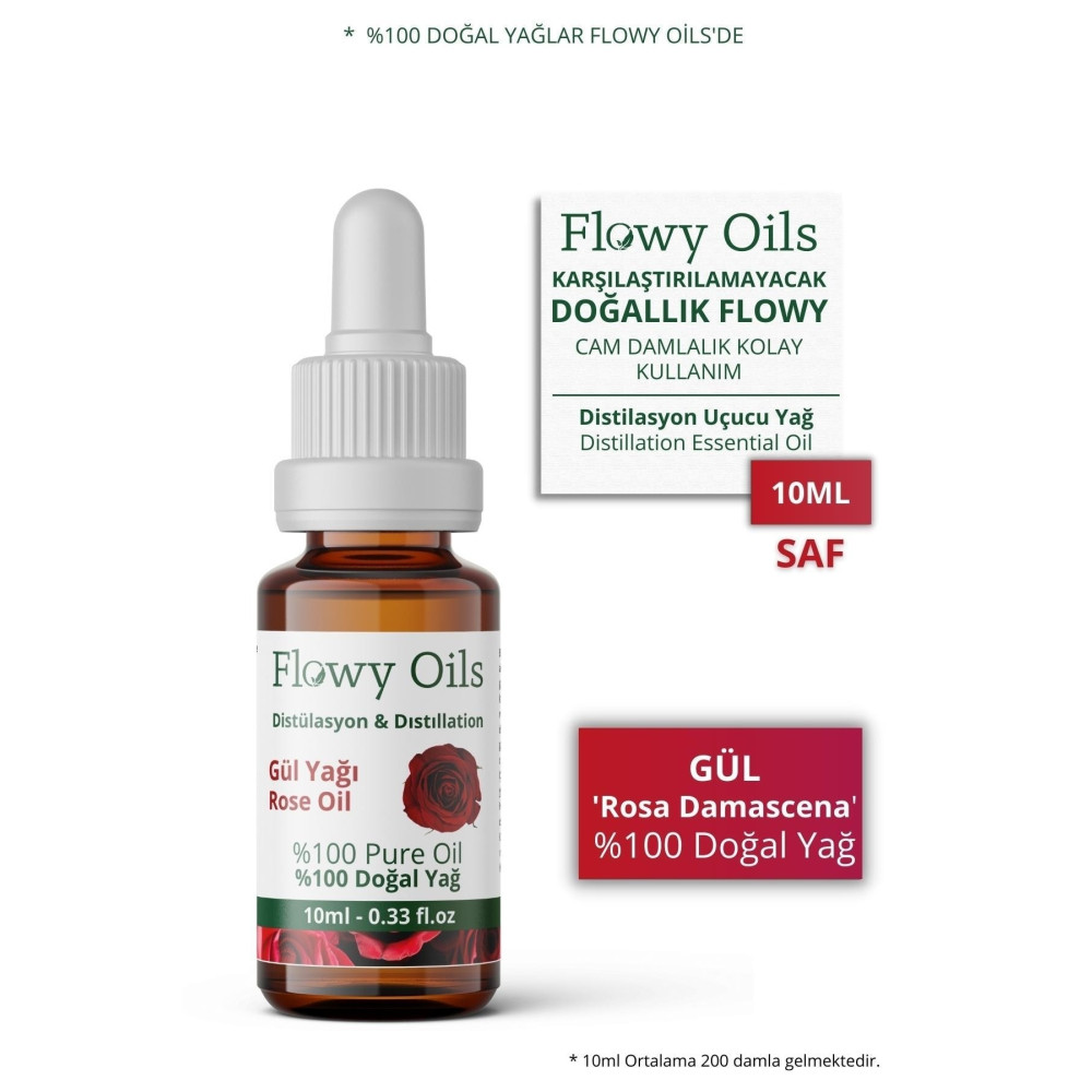 Flowy Oils Gül Yağı %100 Doğal Bitkisel Uçucu Yağ Rose Oil 10ml Cilt ve Yüz Bakımı Fiyatı