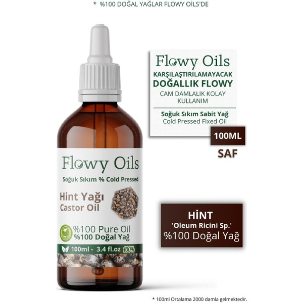 Flowy Oils Hint Yağı %100 Doğal Bitkisel Sabit Yağ Castor Oil 100 ml Nemlendiriciler Fiyatı