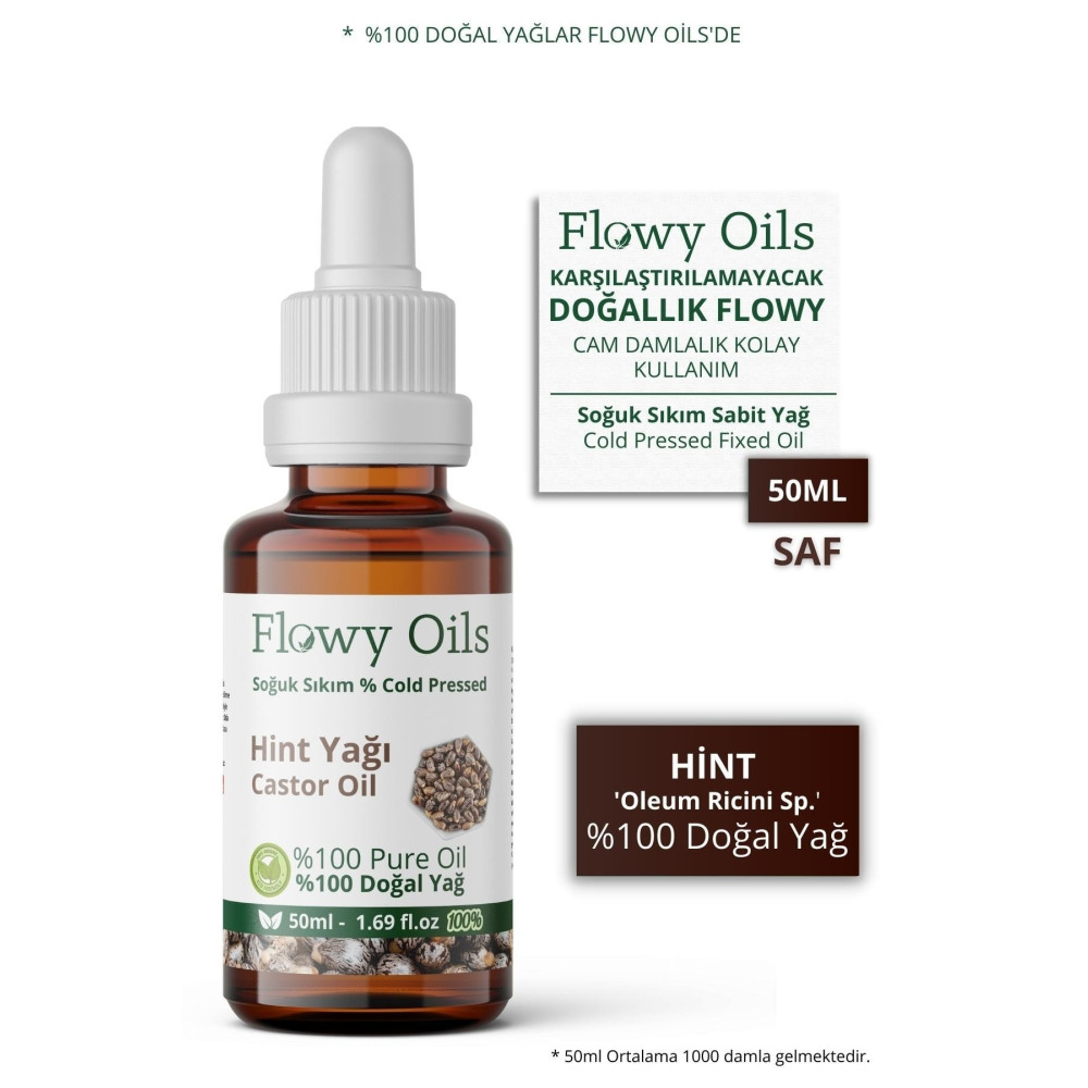 Flowy Oils Hint Yağı %100 Doğal Bitkisel Sabit Yağ Castor Oil 50ml Cilt ve Yüz Bakımı Fiyatı
