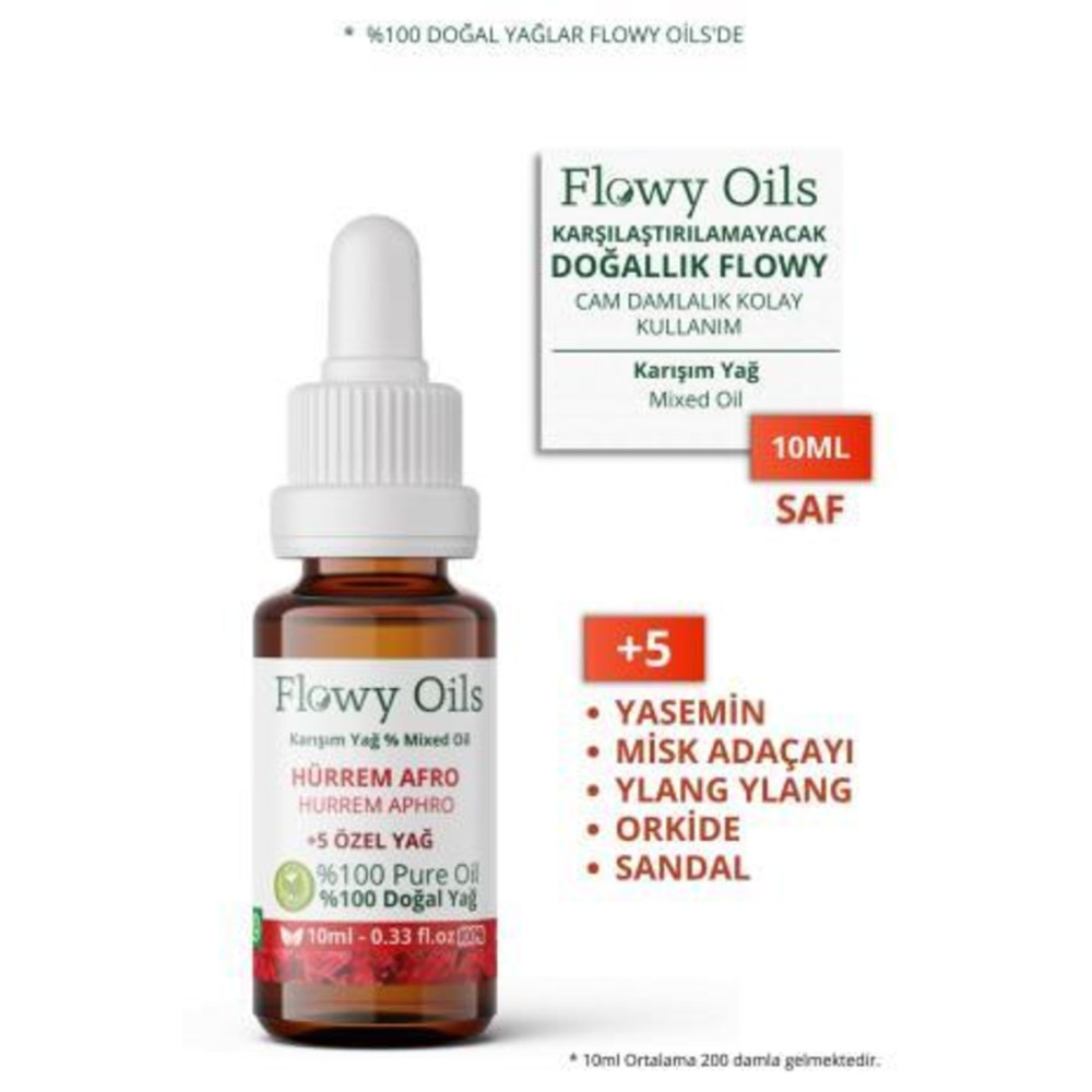 Flowy Oils Hürrem Afro Doğal Özel Bakım Yağı %100 Saf Karışım Hürrem Aphro Mixed Oil 10ml Cilt ve Yüz Bakımı Fiyatı