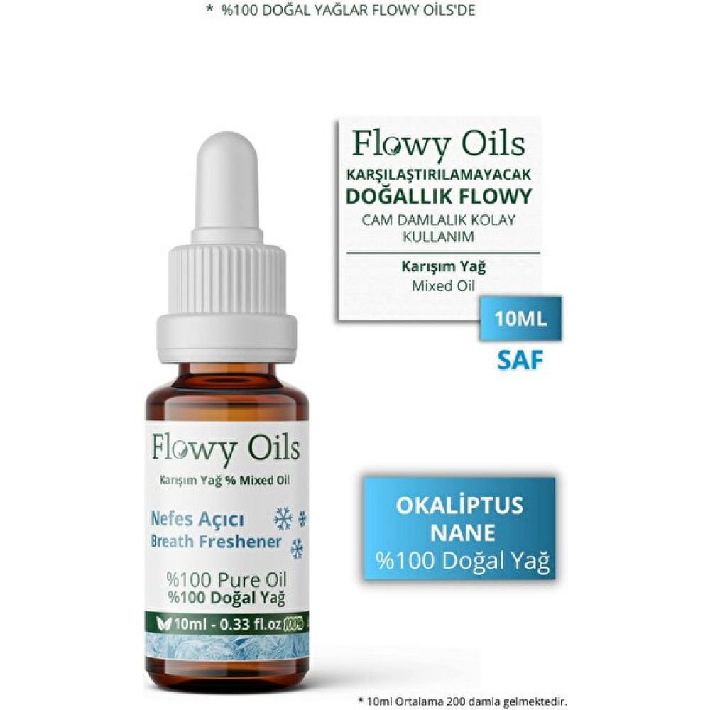 Flowy Oils Karşım Uçucu Yağ Okaliptüs/nane %100 Doğal Bitkisel Uçucu Yağ Breath Freshener Oil 10 ml Nemlendiriciler Fiyatı