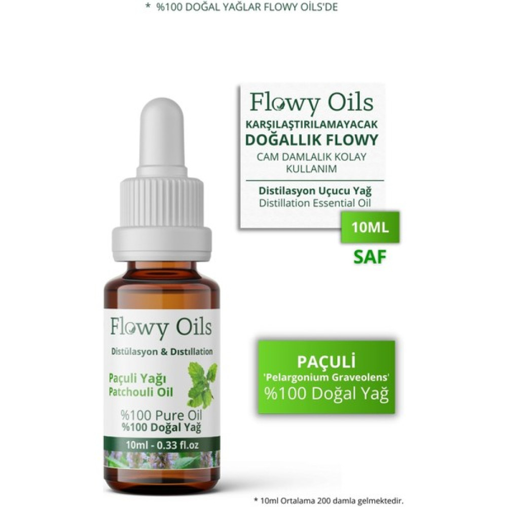 Flowy Oils Paçuli Yağı %100 Doğal Bitkisel Uçucu Yağ 10 ml Nemlendiriciler Fiyatı