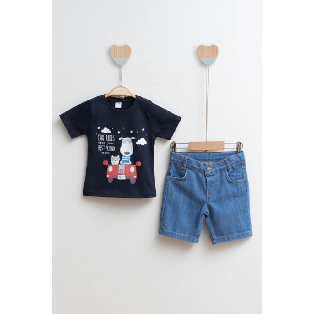 Fluby Çocuk Kot Şort T-Shirt Erkek Alt Üst Takım Car Rides - Lacivert - 3 Yaş Erkek Çocuk Giyim Takımı Fiyatı