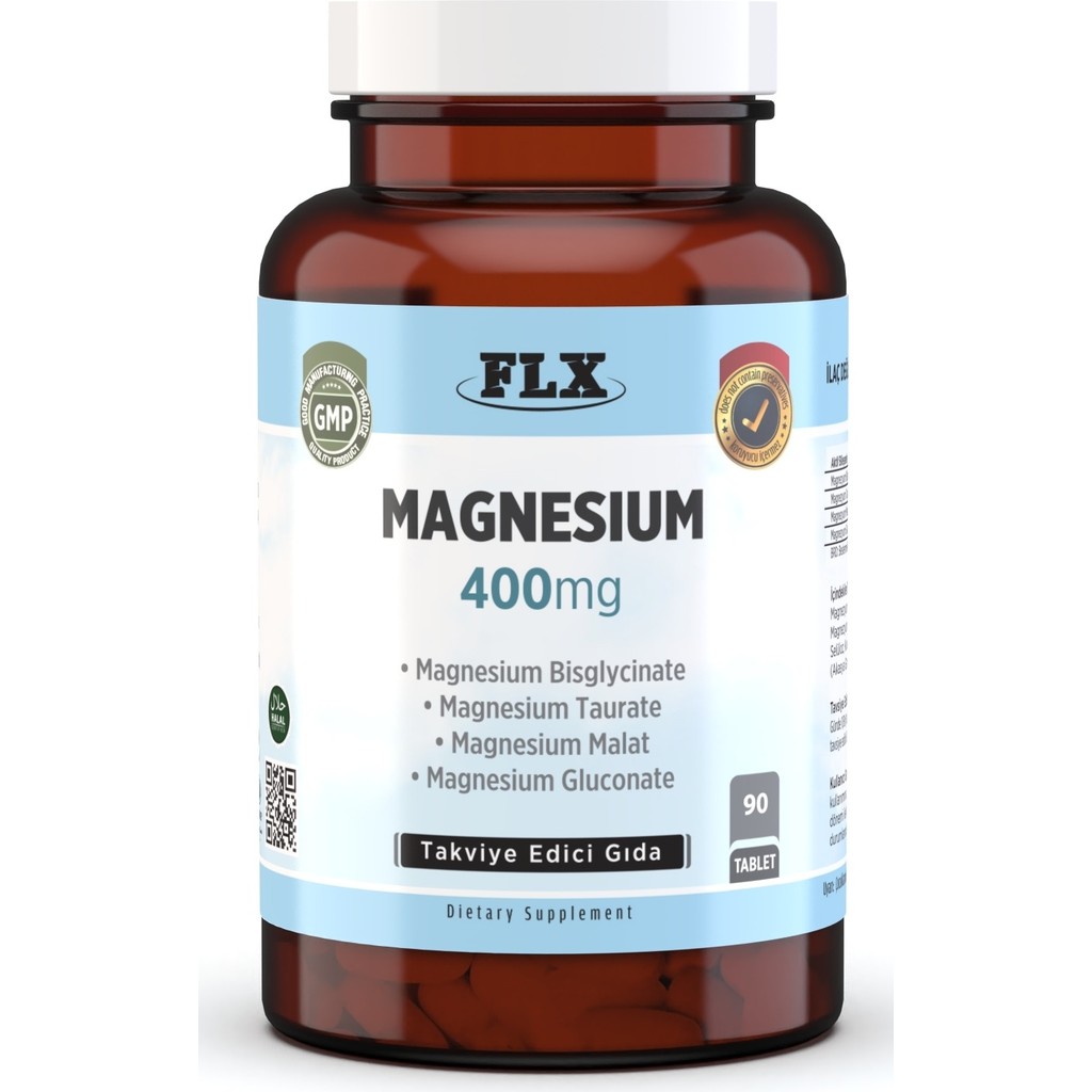 FLX Magnezyum Bisglisinat Malat Taurat Glukonat 90 Tablet Takviye Edici Gıda İçeriği 400 mg Diğer Fiyatı