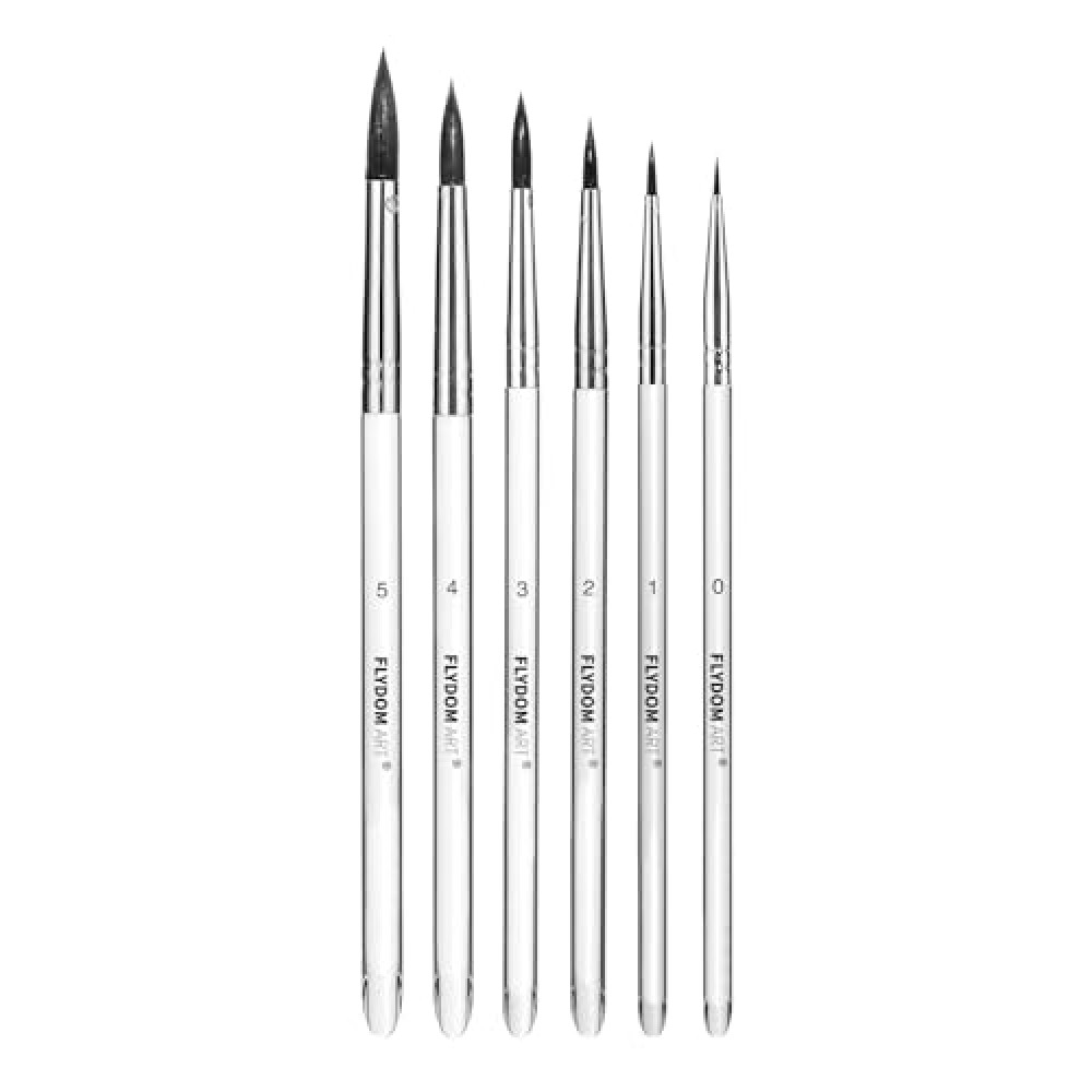 FLYDOM ART Watercolor Paint Brushes Set,Detail Line Brush,Short Handle Brushes, Soft Synthetic Hair, Pointed Round Mop Brush for Watercolor, Acrylic, Gouache, Aquarelle & Oil Painting, 6 Pcs Set
