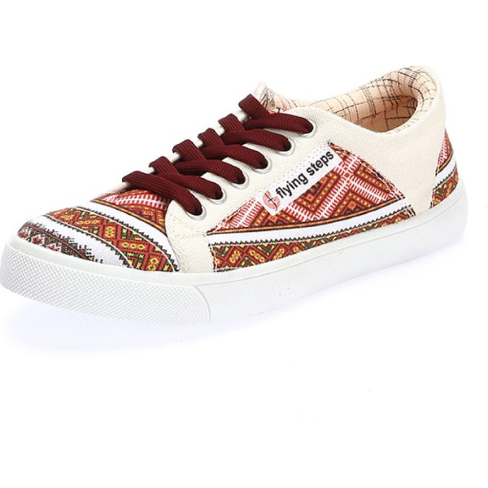 Flying Steps Flyingsteps Bordo Kadın Yazlık Keten Bağcıklı Ortopedik Taban Renkli Spor Ayakkabı Spor Ayakkabı Fiyatı