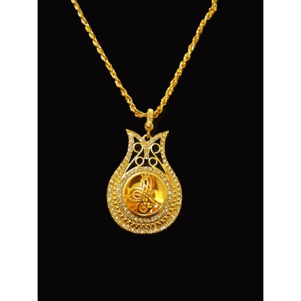 Fm Gold Renk Zirkon Taşlı Paslanmaz Sevgiliye Özel Lale Model Osmanlı Tuğralı 60 cm Burgulu Zincir Tuğralı Kolye - Altuni Altın, Takı & Aksesuar Fiyatı