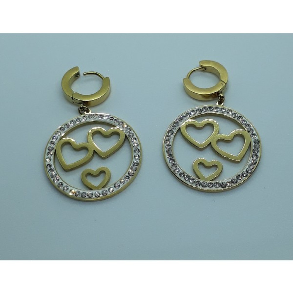 Fm Üç Kalp Detaylı Zirkon Taşlı Şık Çelik Küpe Küpe Boyu Halka Dahil 4 cm Altın, Takı & Aksesuar Fiyatı