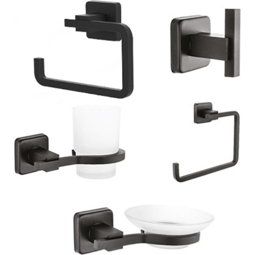 Fndhome Banyo Aksesuar Siyah Kare 5 Li Set Kare Havluluklu - Mat Siyah Banyo Aksesuarları Fiyatı