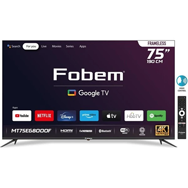 Fobem Mt75Eg8000F 75" Frameless Ultra HD Google TV Televizyonlar Fiyatı