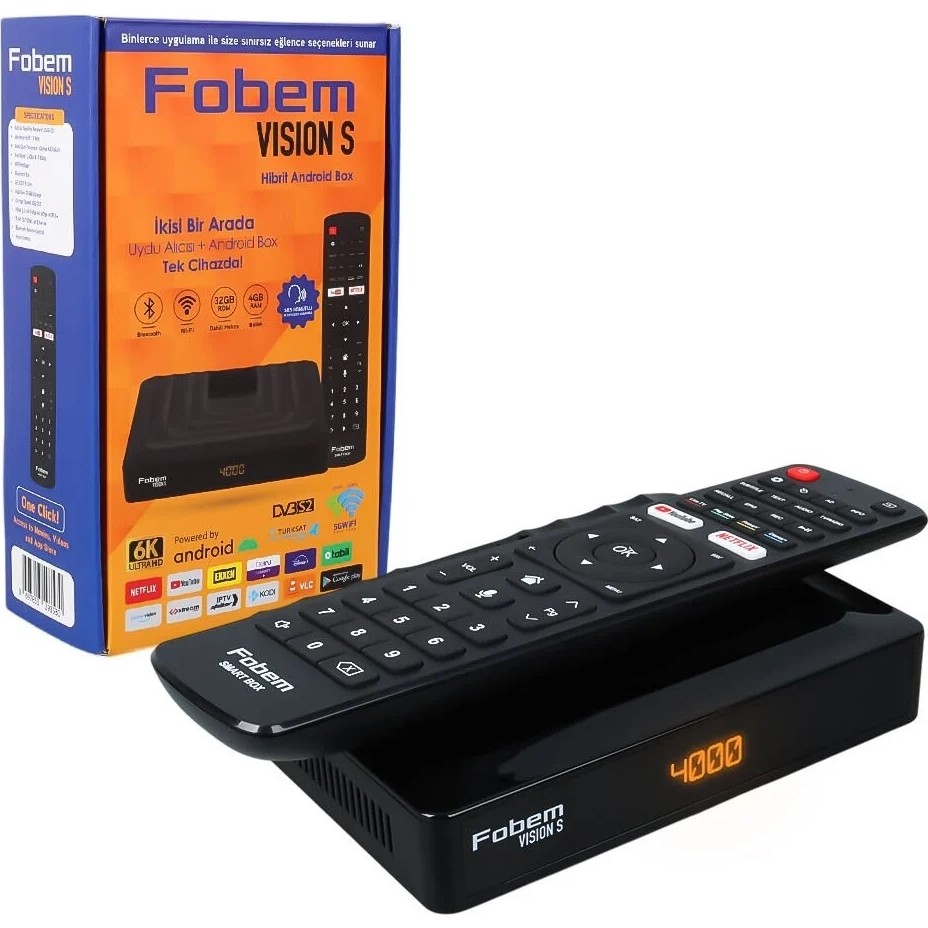 Fobem Vision S Hibrit Ses Komutlu Uydu Alıcılı Android 14 TV Box 4GB Ram 32GB Hafıza 1.5Ghz (Tunerli) RAM Bellekler Fiyatı