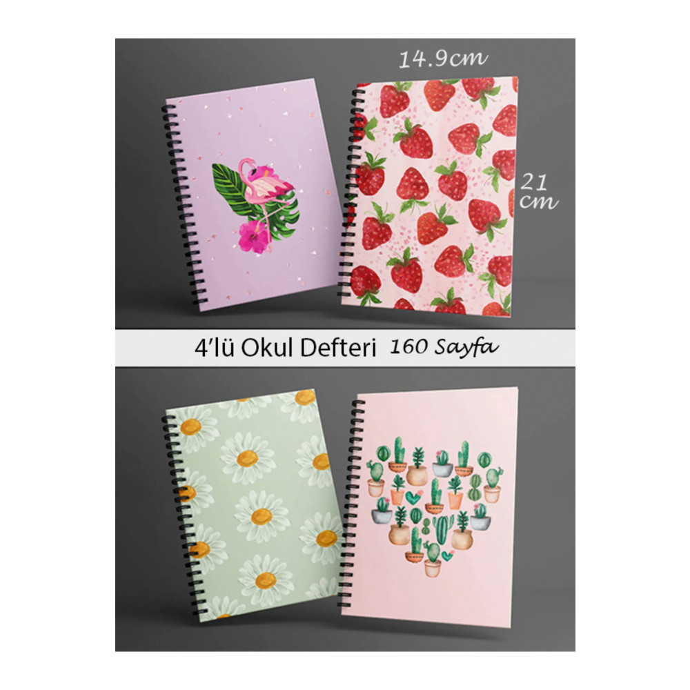 Fobinote Spiralli Okul Defteri 80 yaprak 4lü Set - A5 Boy Çizgisiz Defter Fiyatı