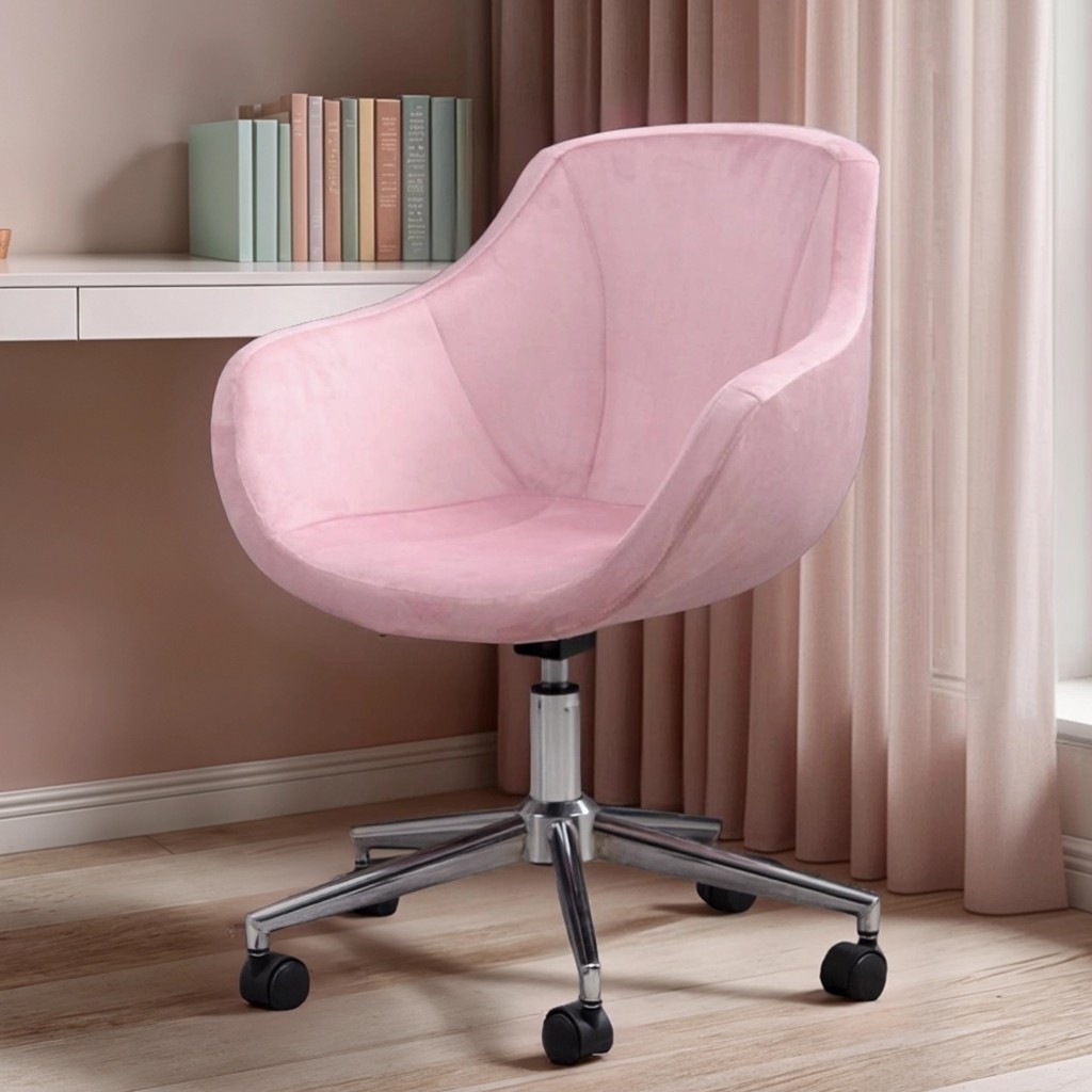 Focus Bilgisayar ve Çalışma Koltuğu Krom Yıldız Ayaklı (Pembe Kumaş) - Pembe Ofis Koltukları Fiyatı
