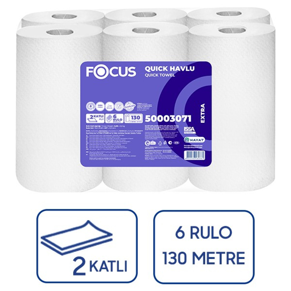 Focus Extra Jumbo Hareketli Quick Kağıt Havlu 130 Metre 6'lı 2 Katlı - Beyaz Oto Boyaları Fiyatı