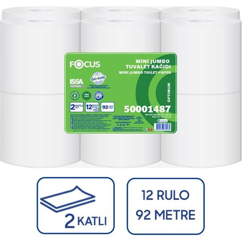 Focus Optimum Mini Jumbo Tuvalet Kağıdı 12 Adet x 92 Metre (50001487) - Beyaz Tuvalet Kağıdı Fiyatı