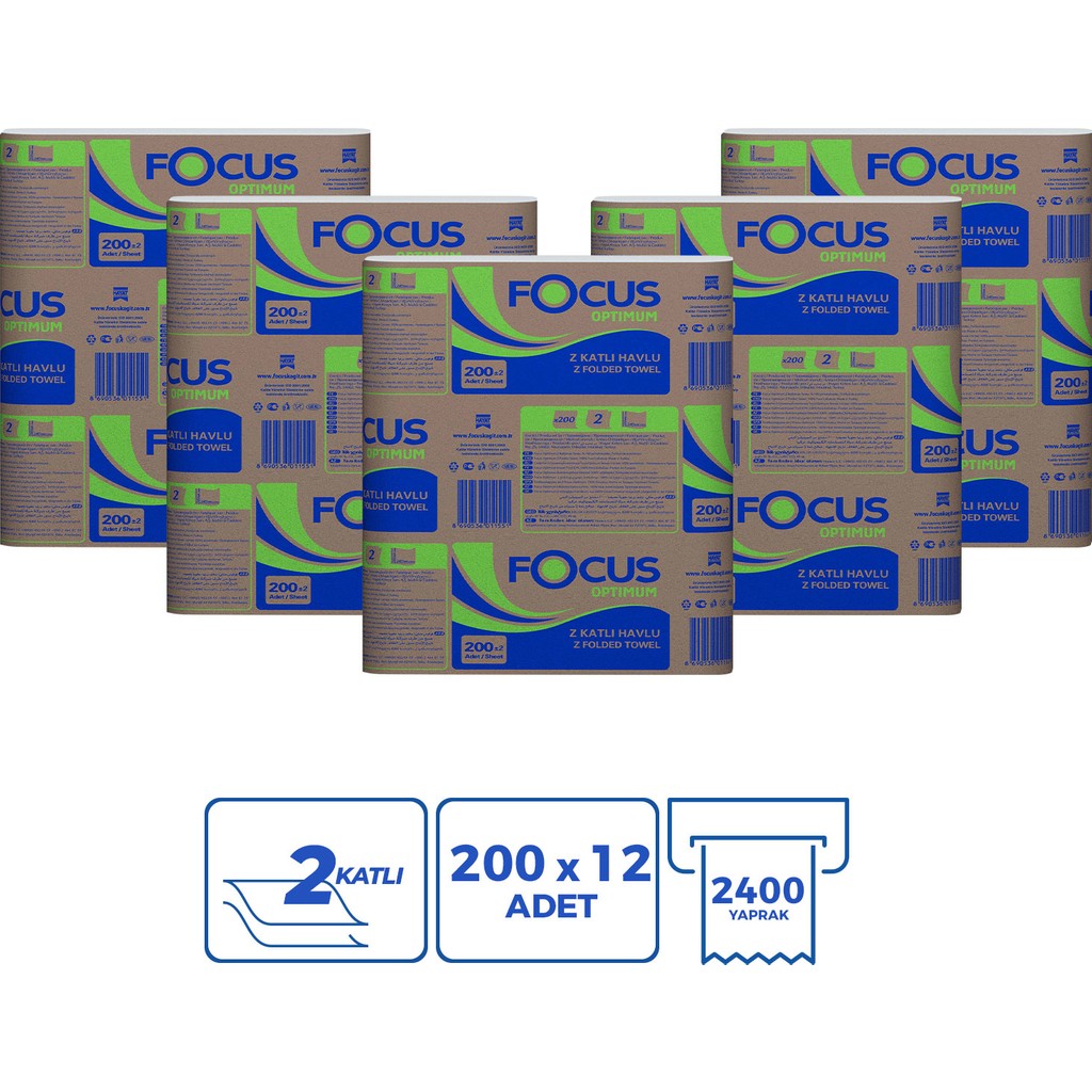 Focus Optimum Z Katlama Dispenser Kağıt Havlu 200 Yaprak 12'li Paket (200x12 Adet 2400 Yaprak) El / Yüz Havlusu Fiyatı