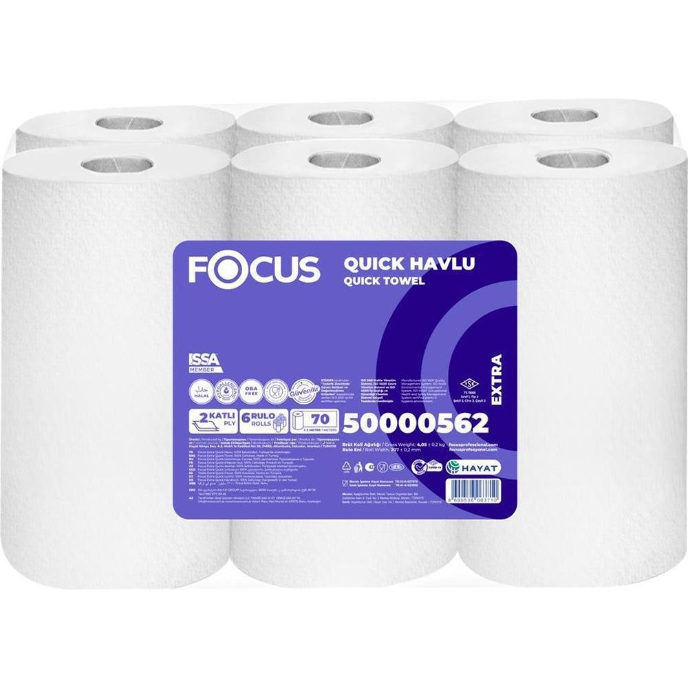 Focus Quıck Hareketli Kağıt Havlu Çift Katlı 21 cm x 70 M - 6 Adet (50000562) El / Yüz Havlusu Fiyatı