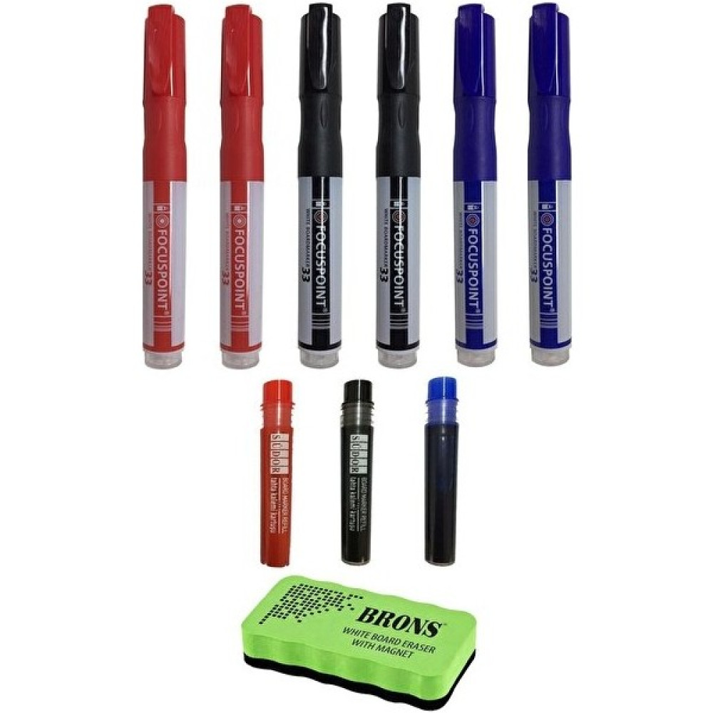 Focuspoint Tahta Kalemi 10 Parça Set(6 Kalem+3 Tüp+1 Silgi) Yazı Tahtası Kalemi Fiyatı