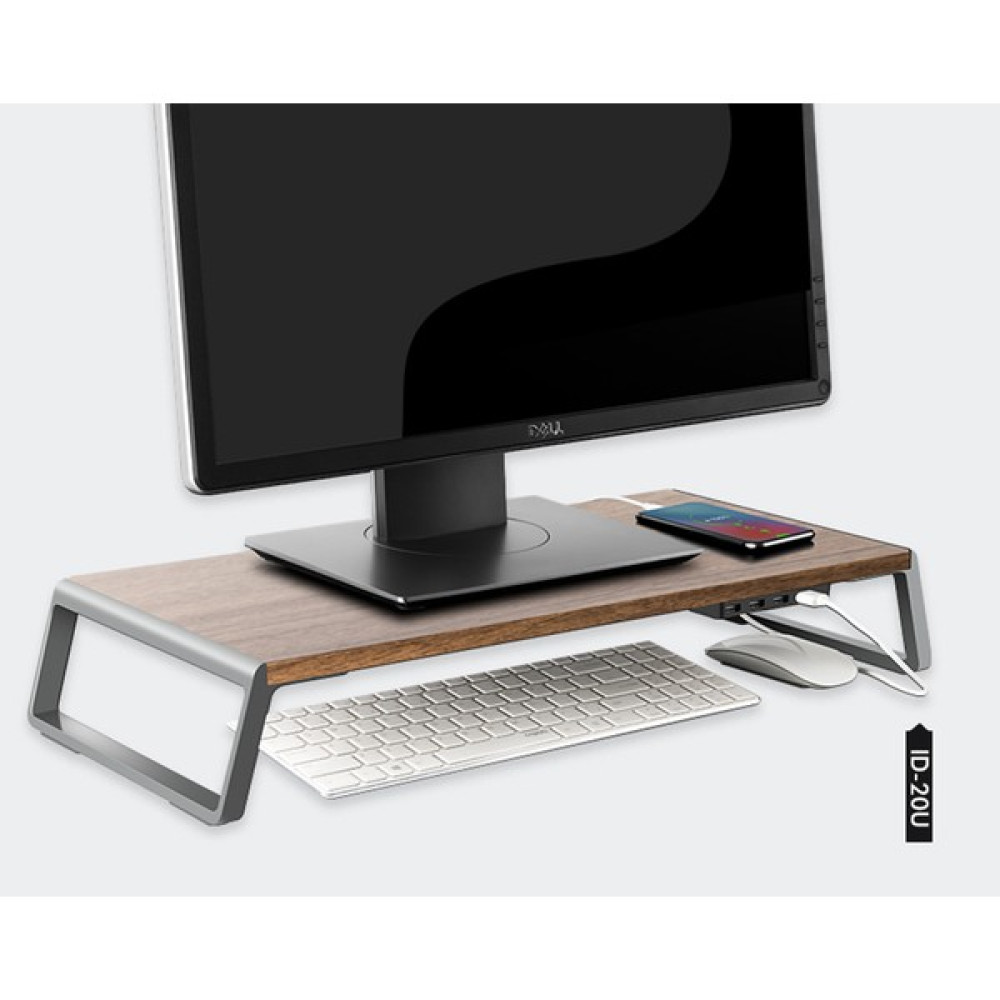 Fogy Alüminyum Alaşımlı Masa Monitörü/dizüstü/laptop Standı Masa Yükseltici USB Şarj ile Yükleme 10KGS - Ahşap Rengi Monitör Aksesuarları Fiyatı