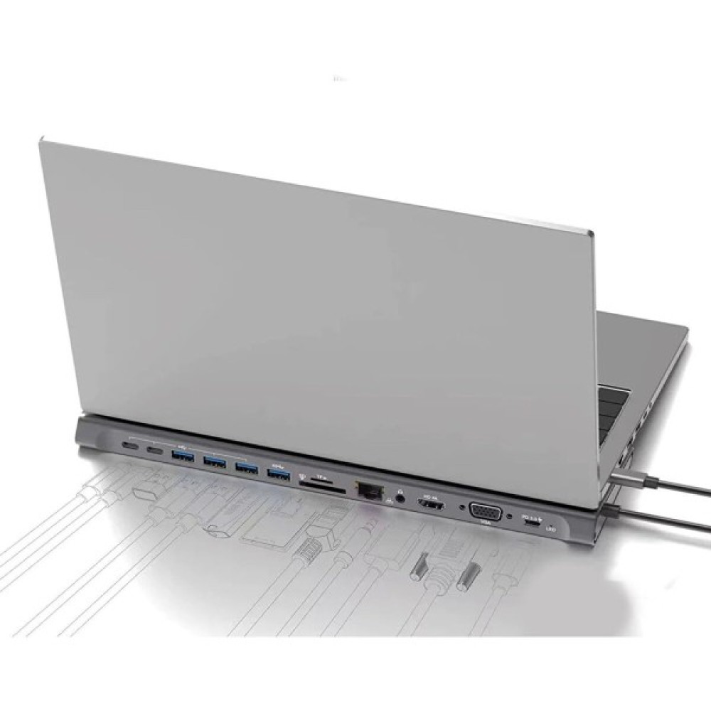 Fogy MacBook Uyumlu 14 In 1 Stand Özellikli Type-C Hub Sd KART-RJ45-HDMI-VGA-USB Çoğaltıcı - Gri Bilgisayar Çevirici ve Adaptörü Fiyatı