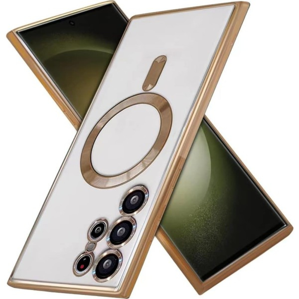 Fogy Samsung Galaxy S24 Ultra Kılıf Magsafe Kablosuz Şarj ile Uyumlu Kamera Koruyucu Şeffaf Lüks Kılıfı - Gold Cep Telefonu Kılıfı Fiyatı