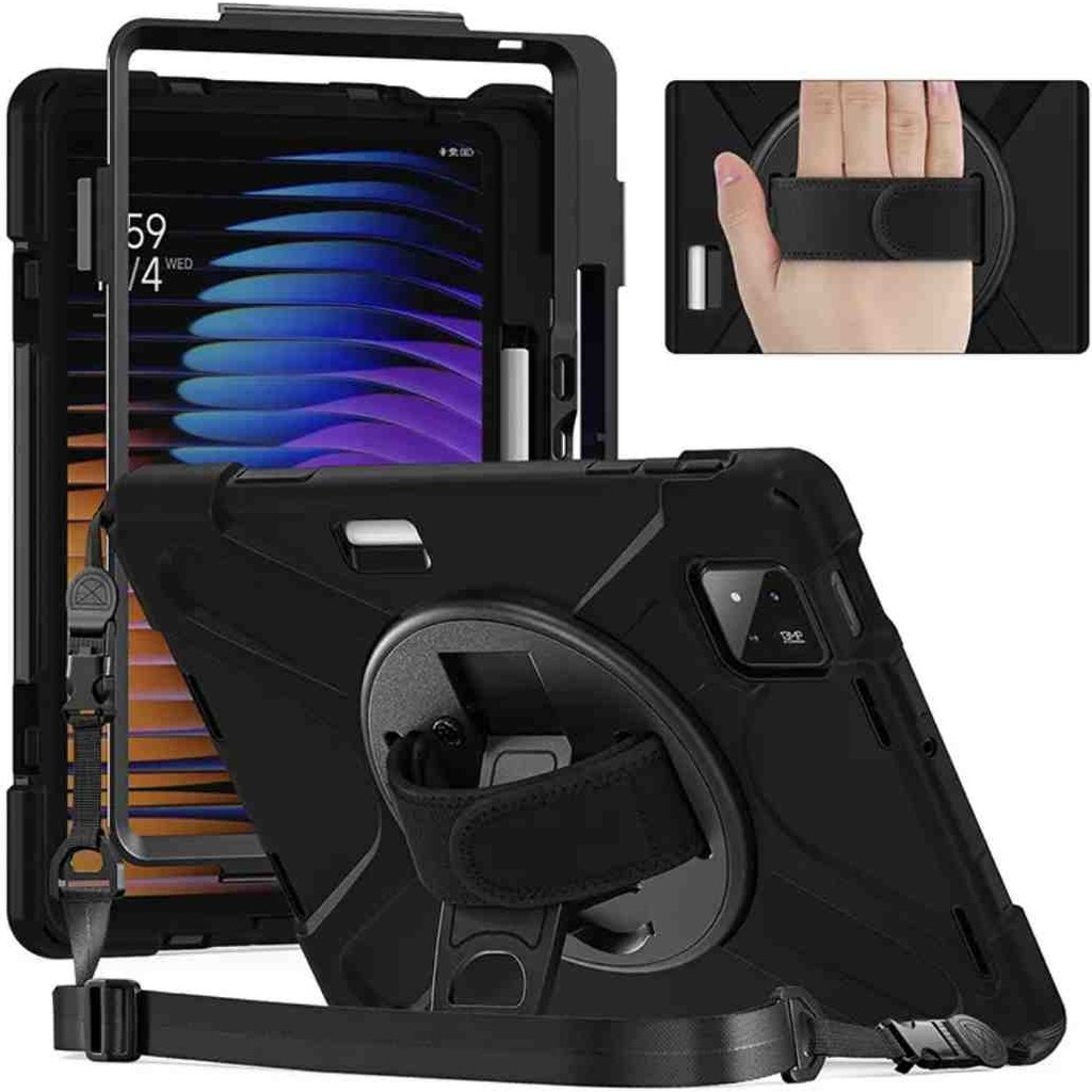 Fogy Xiaomi Pad 7/7 Pro/Mi Pad 8/8 Pro/Poco Pad x1 11,2 Kılıf Tank Zırh Silikon Askılı Standlı Kılıf - Gri - Siyah Cep Telefonu Kılıfı Fiyatı